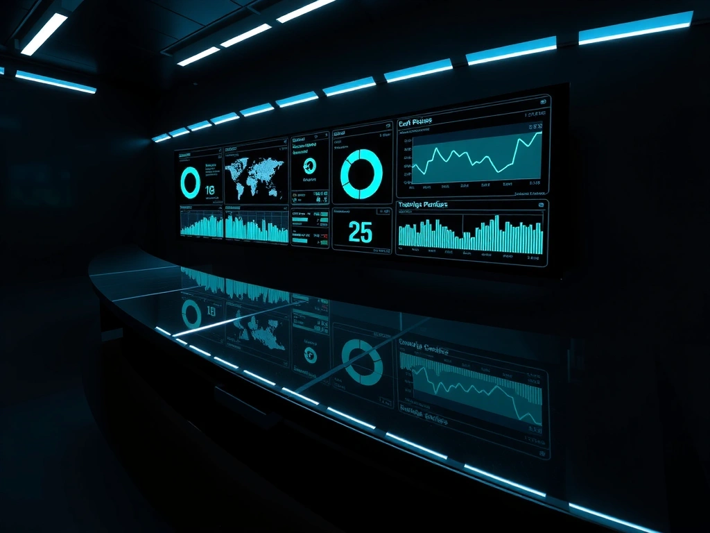 Pantalla futurista mostrando visualizaciones de datos complejos